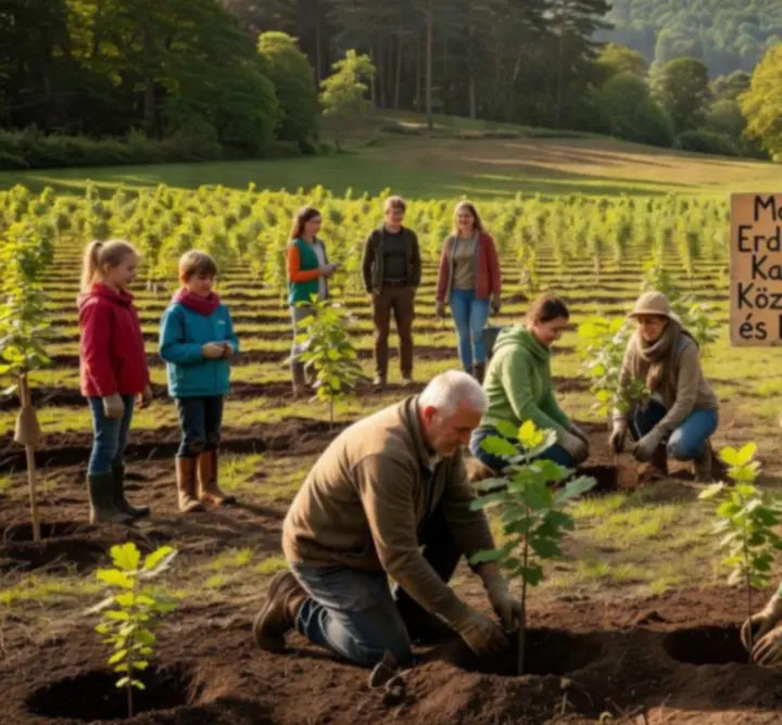 Kiemelt faültetési kampány során telepített fiatal erdő madártávlatból
