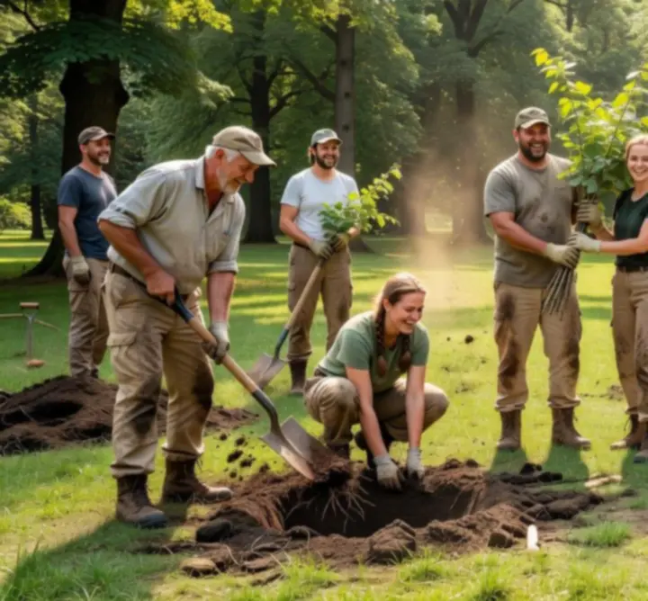 Önkéntesek faültetési eseményen egy magyarországi erdőben